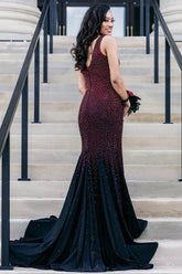 Black Burgundy Prom Dress Mermaid Beaded Formal Dress